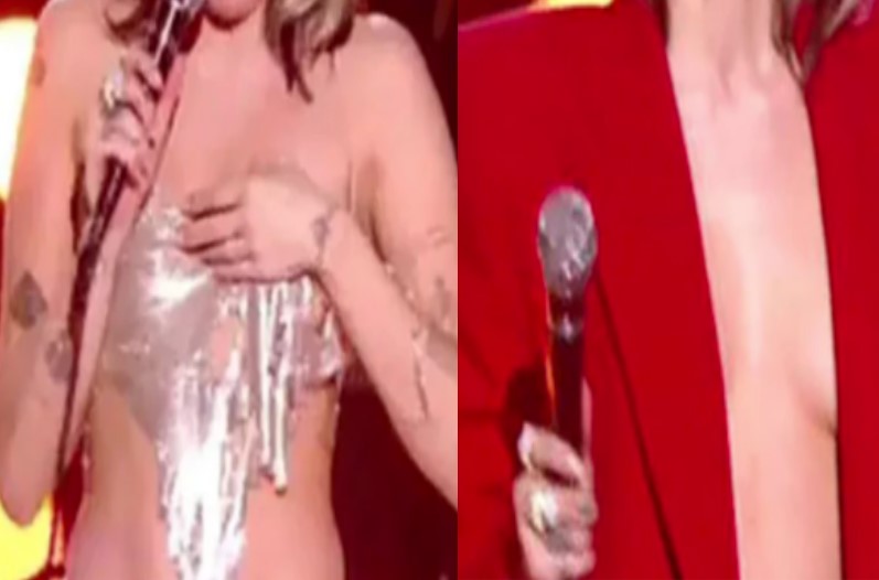 singer Miley Cyrus faces wardrobe