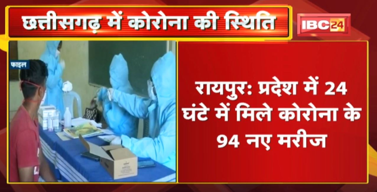 Chhattisgarh Corona Update : प्रदेश में 24 घंटे में मिले कोरोना के 94 नए मरीज। एक्टिव मरीजों की संख्या 406 हुई