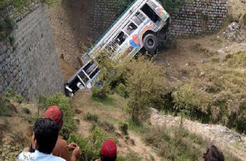 Bus falls into ditch