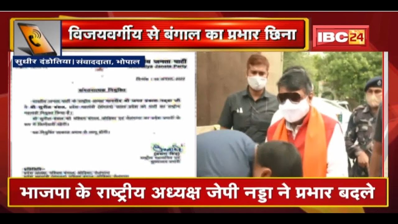 Kailash Vijayvargiya से बंगाल का प्रभार छिना | राष्ट्रीय महासचिव Arun Singh ने जारी किया आदेश