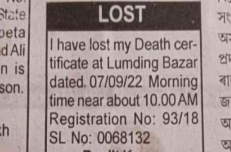 Lost My Death Certificate