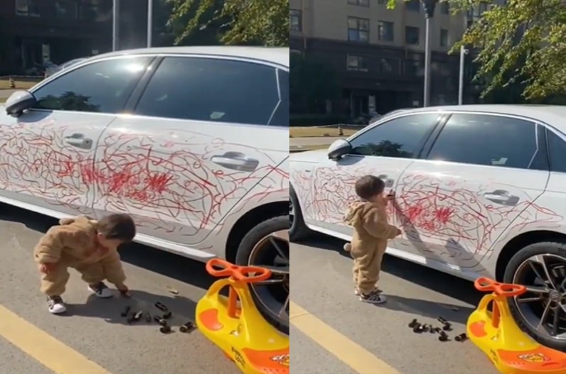 Entire car painted with lipstick