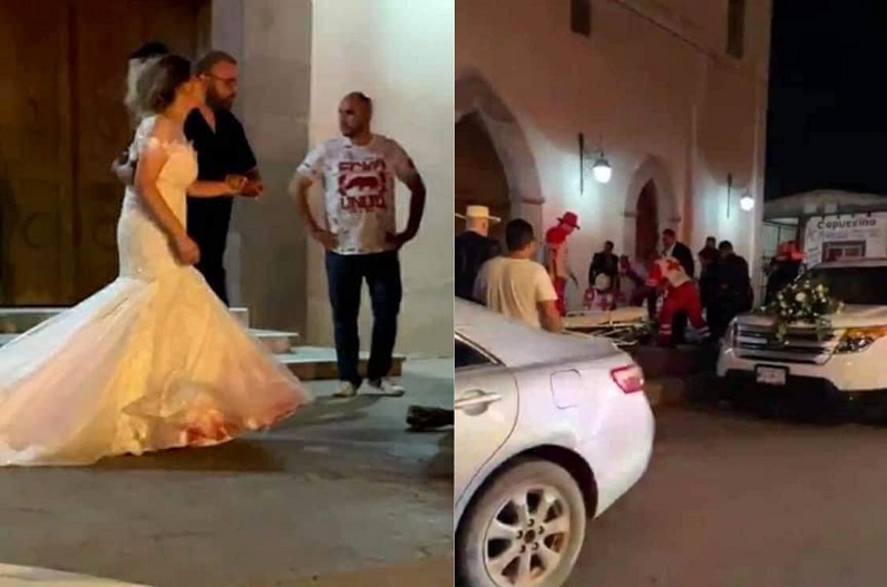 The groom coming out of the church after getting married was shot dead