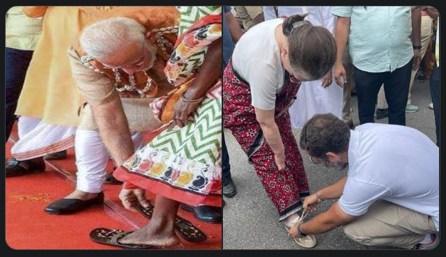 सोनिया गांधी की जूती का फीता बांधते नजर आए राहुल, तो क्यों वायरल होने लगी पीएम मोदी की ये तस्वीर..जानें