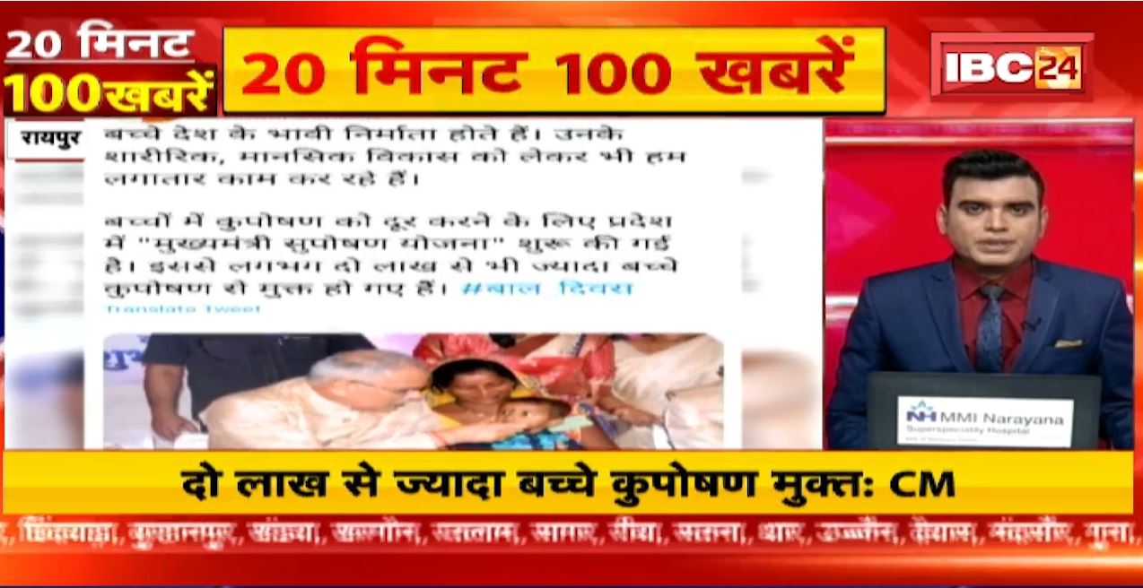 दो लाख से ज्यादा बच्चे कुपोषण मुक्त-CM Bhupesh Baghel | 20 Minute 100 News | MP-CG Latest News