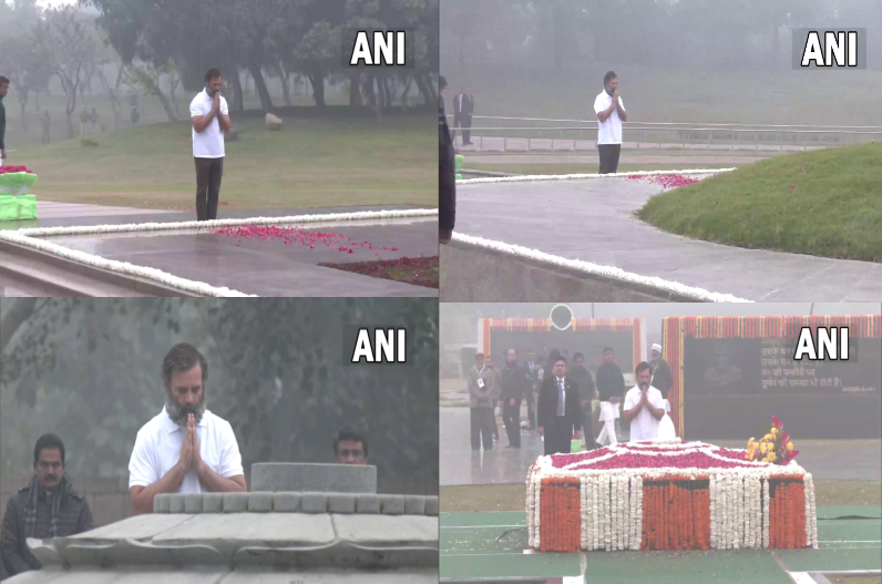 कड़ाके की ठंड में टी शर्ट पहनकर राहुल गांधी पहुंचे समाधि स्थल, पूर्व प्रधानमंत्रियों को दी श्रद्धांजलि, देखें तस्वीरें