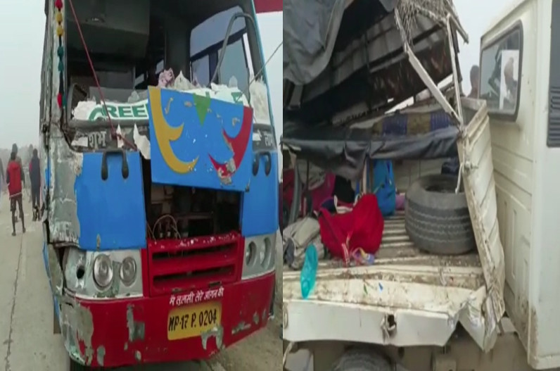 बच्चों से भरी पिकअप गाड़ी और बस में हुई जबरदस्त टक्कर, 2 बच्चियों की मौत, 5 गंभीर रूप से घायल