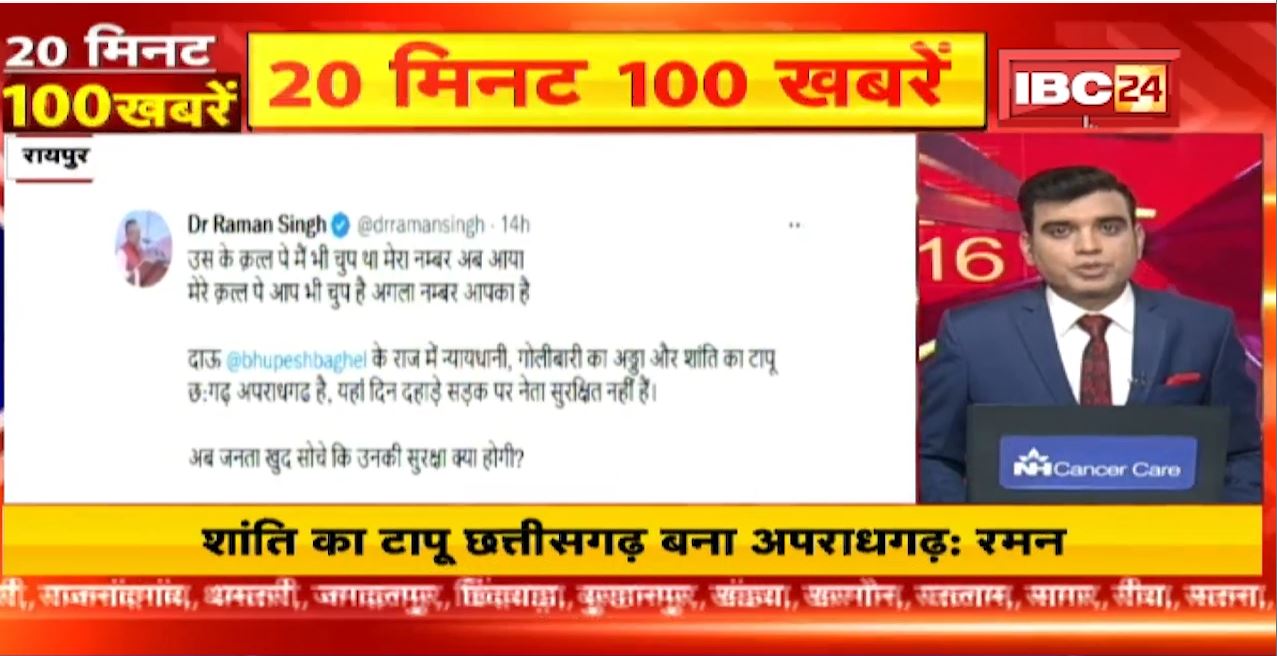 शांति का टापू छत्तीसगढ़ बना अपराधगढ़-रमन सिंह। 20 Minute 100 News | MP-CG Latest News