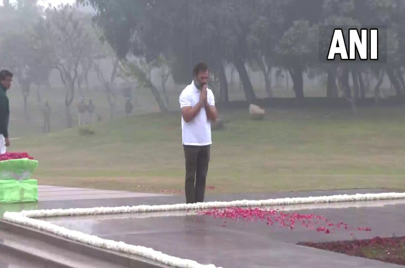 कांग्रेस नेता राहुल गांधी ने शक्ति स्थल पहुंचकर पूर्व प्रधानमंत्री इंदिरा गांधी को श्रद्धांजलि अर्पित की।