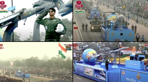 दिल्ली: गणतंत्र दिवस परेड में भारतीय नौसेना और भारतीय वायु सेना की झांकी।