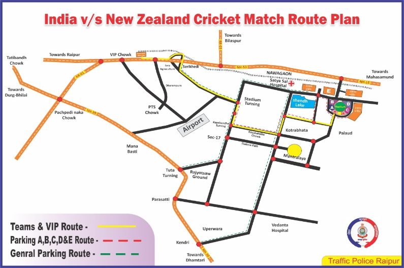 Raipur Police Route Plan for Cricket Match in Raipur