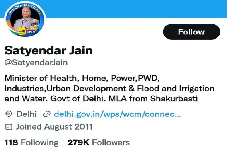 Twitter action on Satyendar Jain