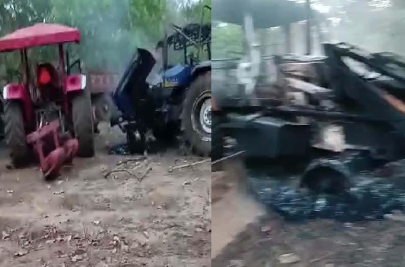 Naxalites torched 9 vehicles and took laborers hostage for carrying out road construction work without informing the police