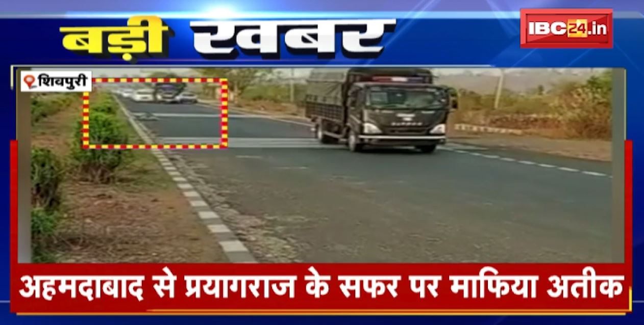 शिवपुरी के खरई चेक पोस्ट पर माफिया अतीक के काफिले से टकराई गाय। काफिले से टकराने के बाद गाय की मौत