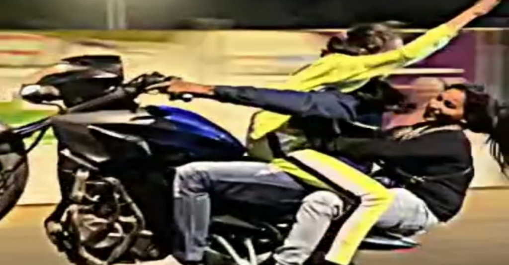 Romance in Bike with Two Girls