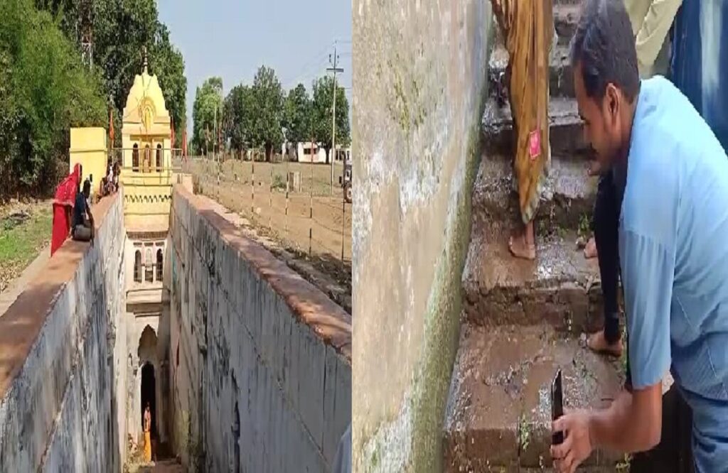 Water gushed on the stairs below the south facing Bajrangbali