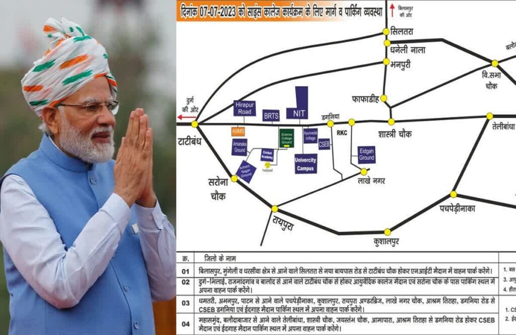 Route Map for modi road show in raipur