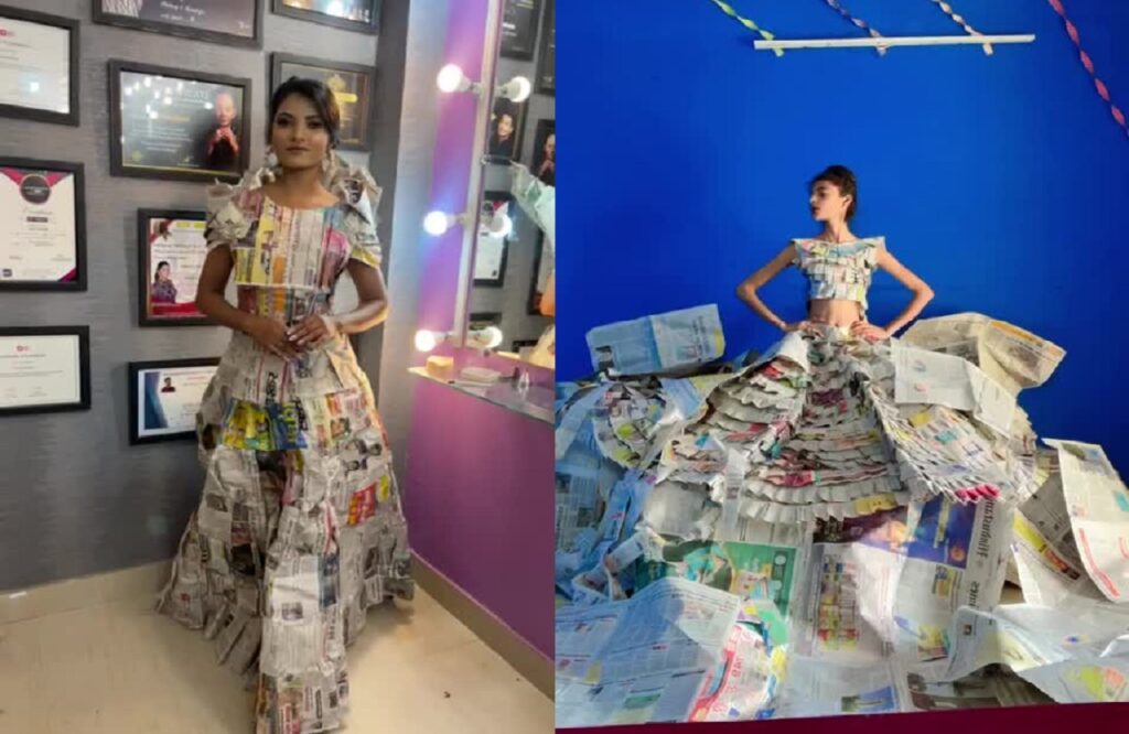 Panna's paper queen Apeksha Rai makes gown dresses from newspapers