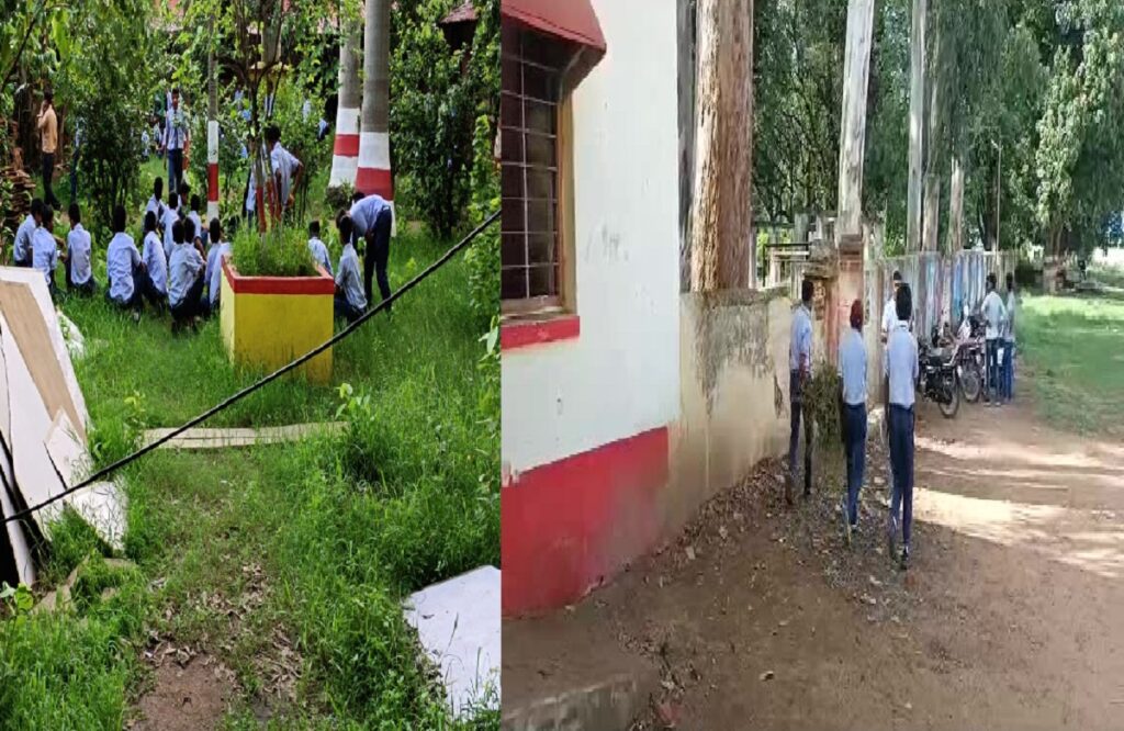 Cleaning of the premises being done for children in Swami Atmanand School