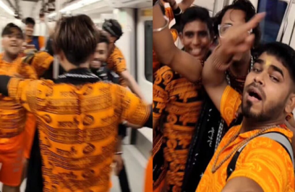 Kanwariyas dance on Bholenath song in Metro