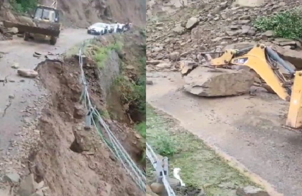 Roads damaged due to landslides in heavy rain