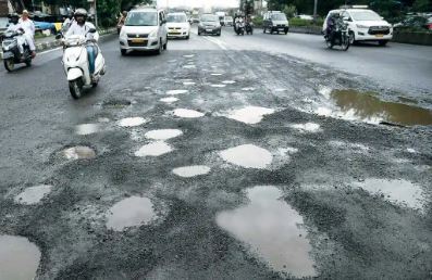 Rain in Gwalior, but potholes filled with rain water