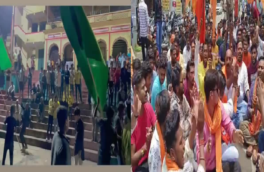 Viral video of waving green flags and arms in front of the temple at Sethani Ghat