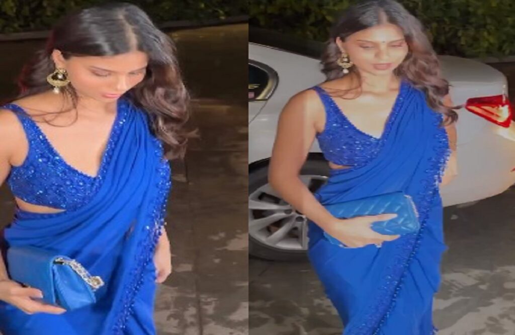Desi sexy video of Suhana Khan in blue saree