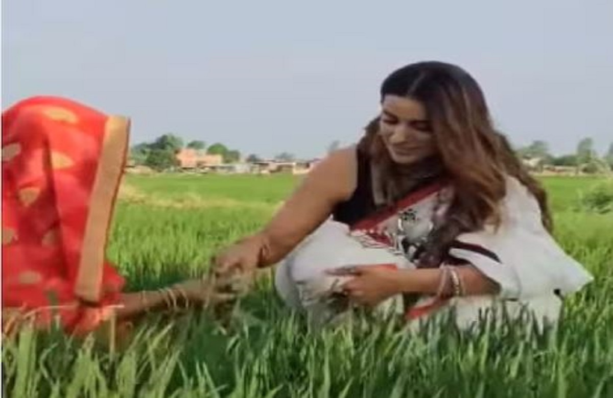 अक्षरा सिंह का एक और वीडियो वायरल, खेत में घास काटते नजर आयी एक्ट्रेस, शूटिंग छोड़कर भागी