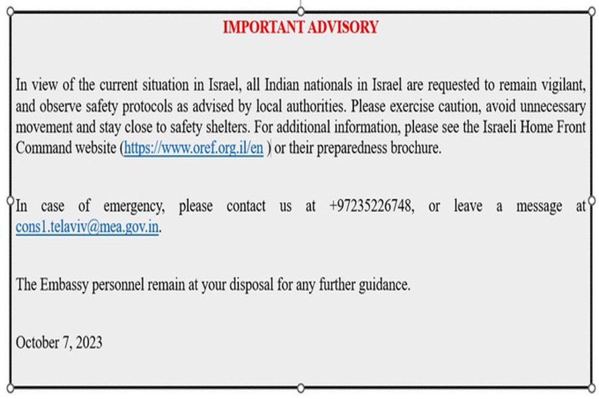 Hamas attack on Israel: इजरायल और हमास हमले के बीच भारत ने जारी की एडवायजरी, नागरिकों को दी ये सलाह