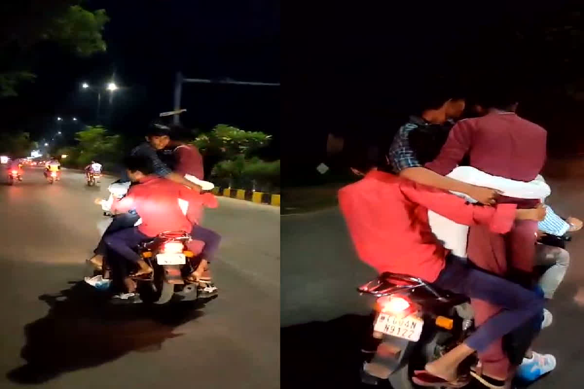 Bike stunt video viral: राजधानी में फिर उड़ी ट्रैफिक नियमों की धज्जियां, एक बाइक पर 6 लोगों ने सवार होकर किया खतरनाक स्टंट, देखें वीडियो