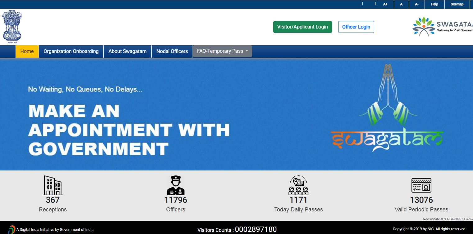 SuSwagatam Portal: Visitor/Applicant Login Procedure and Pass Request Status check