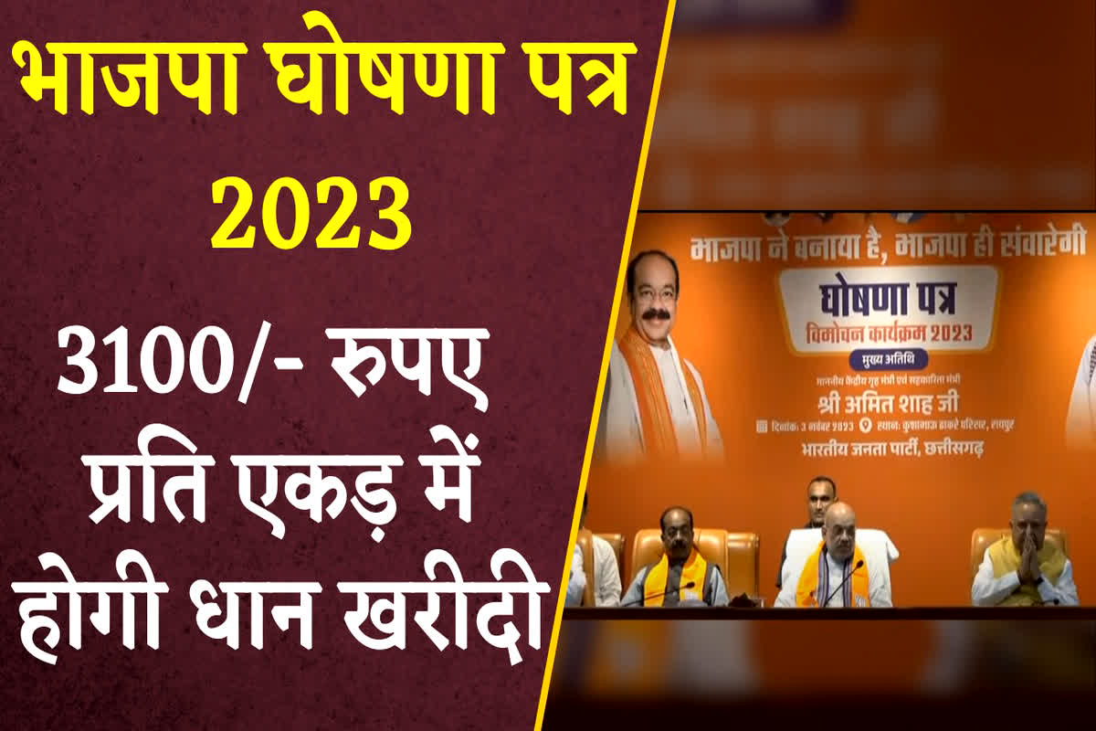 CG BJP Sankalp Patra 2023: बीजेपी का संकल्प पत्र जारी, 3100 रुपए प्रति क्विंटल की दर से होगी धान खरीदी