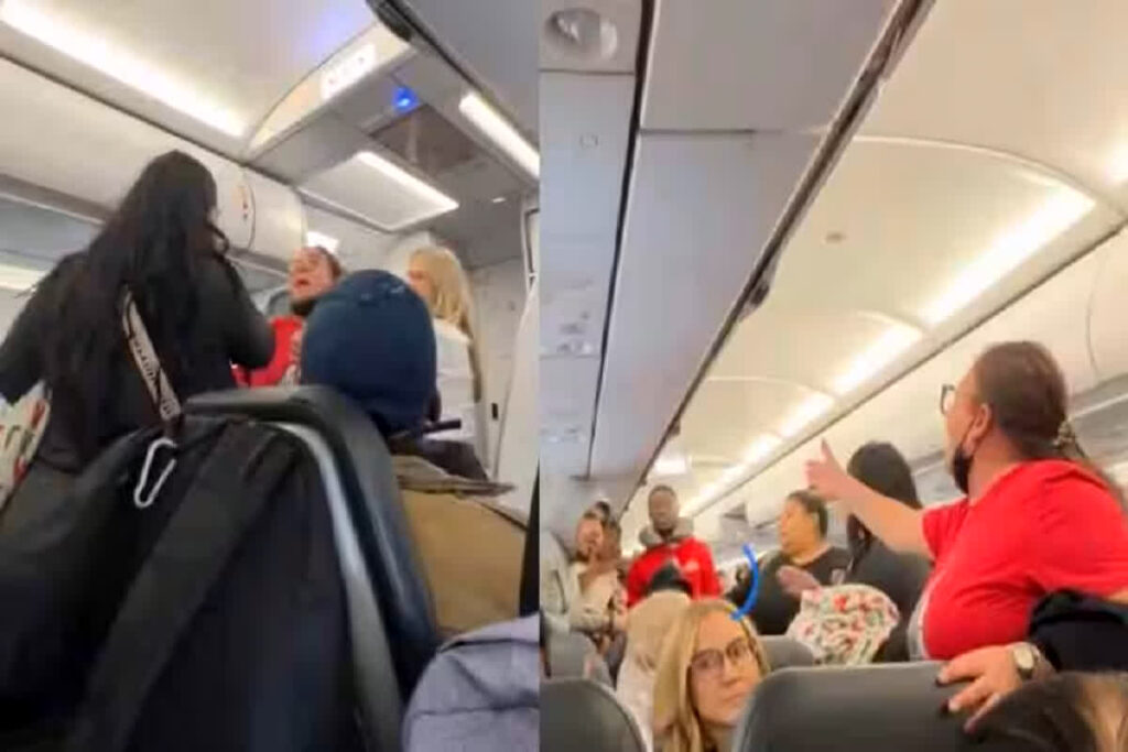 Woman remove pant in plane