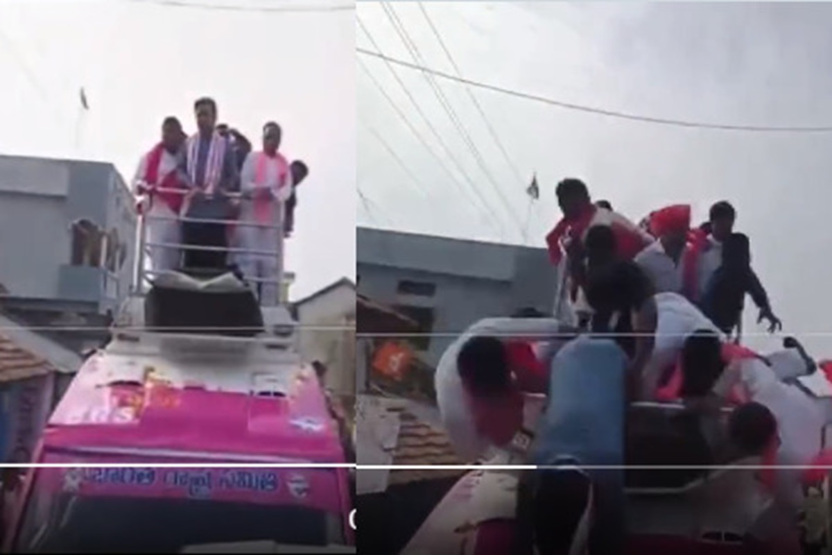 Minister KTR Rao Fell Down: चुनावी रथ वाहन से नीचे​ गिरे कैबिनेट मंत्री और कई नेता, वायरल हो रहा ये वीडियो