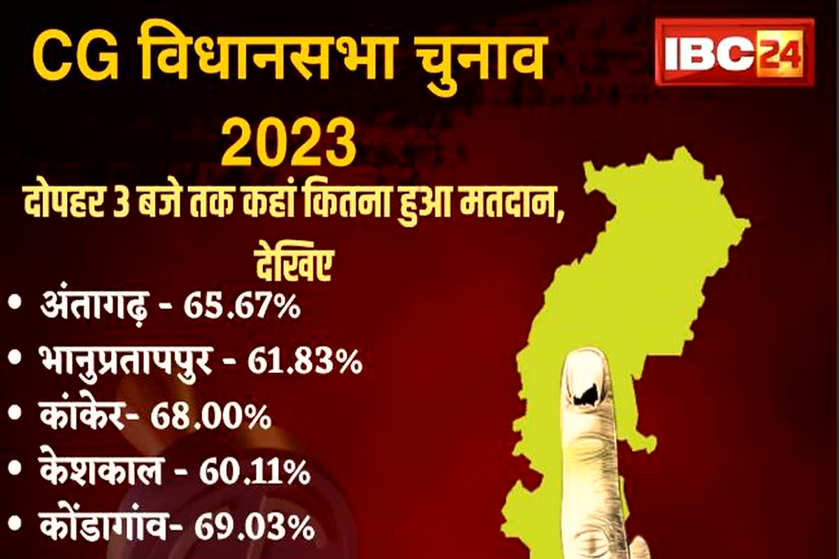 CG Vidhan Sabha Chunav Voting percentage : तीन बजे तक सबसे ज्यादा मोहला मानपुर में 73% मतदान, सबसे कम बीजापुर में 30 फीसदी वोटिंग