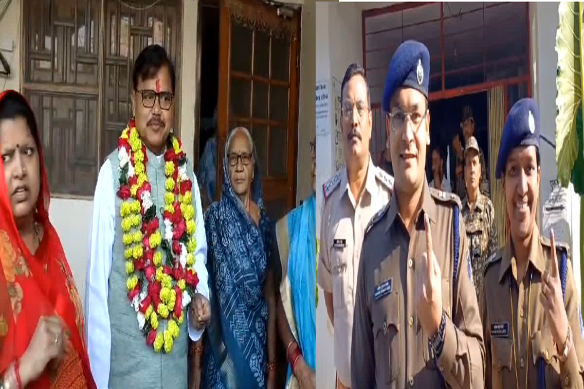 Pendra Assembly Elections 2023 Voting: मरवाही कांग्रेस प्रत्याशी डॉ के. के. ध्रुव और एसपी योगेश पटेल के साथ एडिशनल एसपी ने डाला वोट…