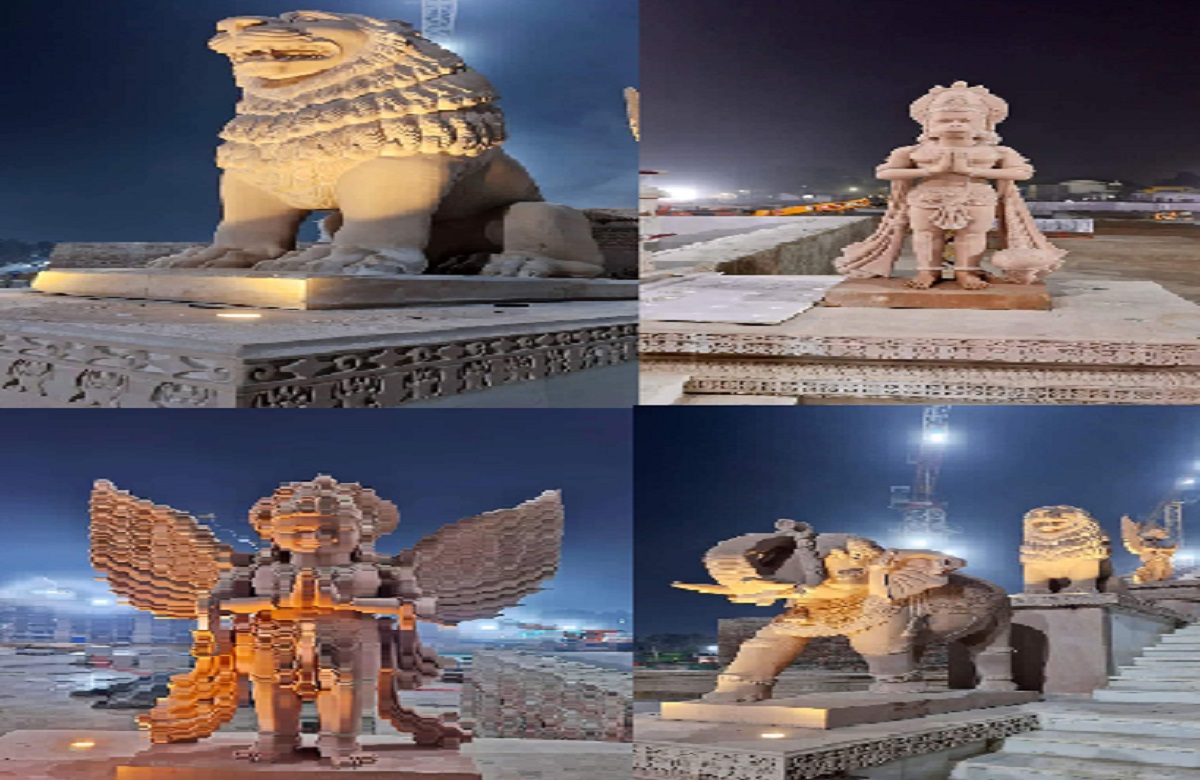 Ayodhya Ram mandir : राम मंदिर के प्रवेश द्वार पर स्थापित हुई गज, सिंह, हनुमान और गरुड़ की मूर्ति, मनमोहक मूर्तियां देख खिल उठेंगे श्रद्धालुओं के चेहरे