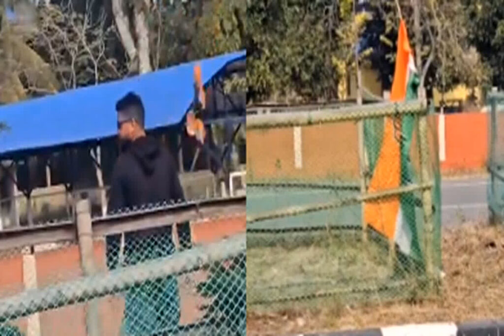 BJP caught removing Congress flag