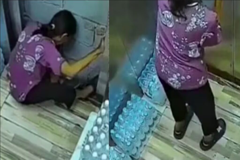 60 year old woman stuck in lift Video Viral 
