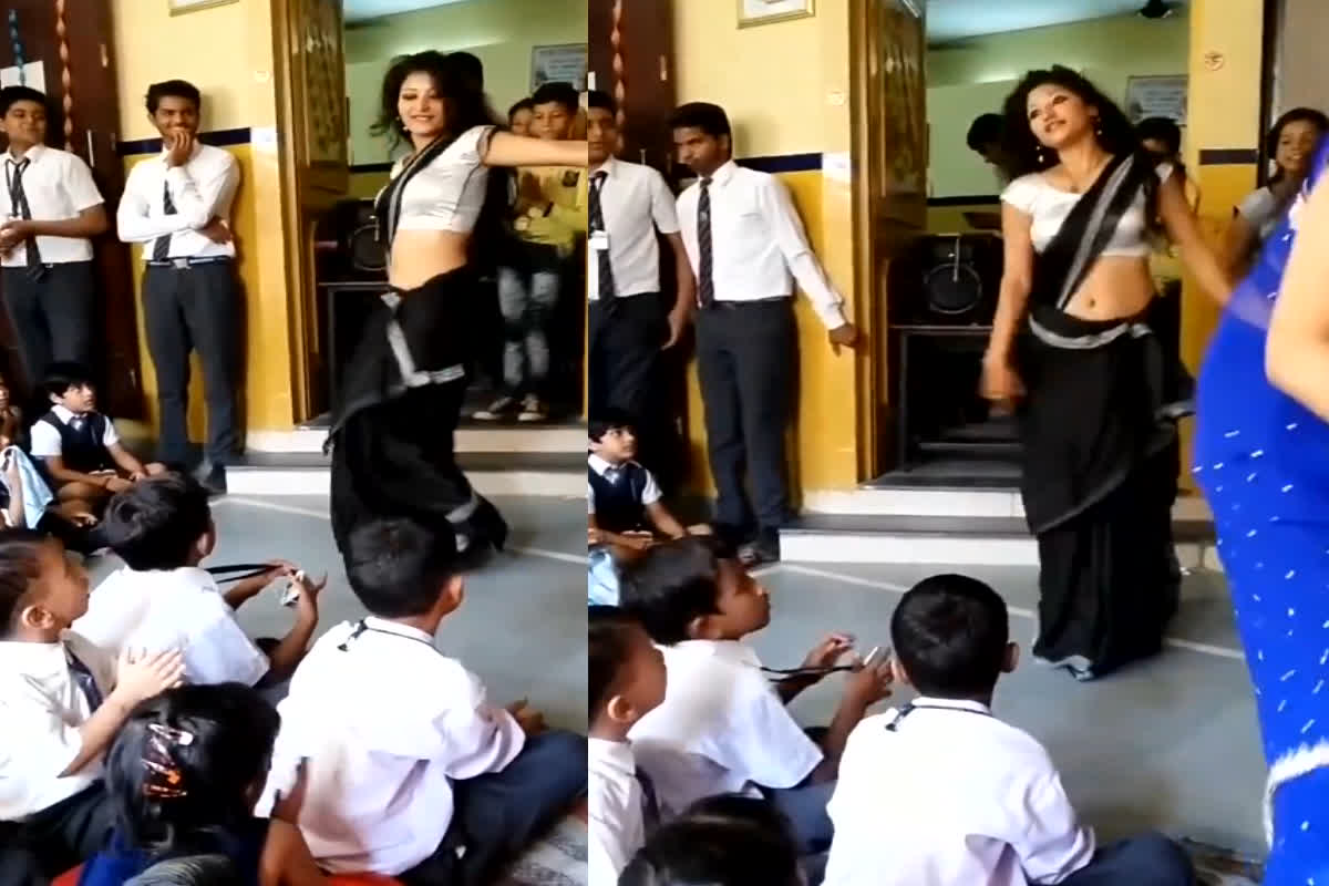 Sexy lady Teacher Dance: सपना चौधरी के गाने पर ब्लैक साड़ी वाली मैडम ने स्कूल में किया बेहद बोल्ड डांस, देखकर हो जाएंगे शर्मिंदा