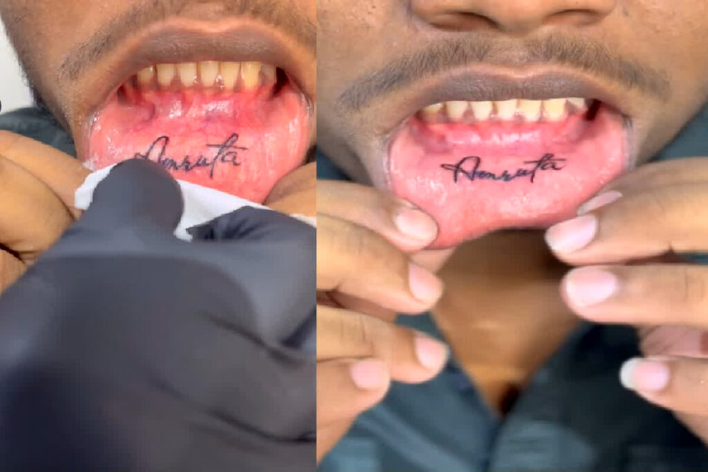 Boyfriend got girlfriend's name tattooed inside his lips