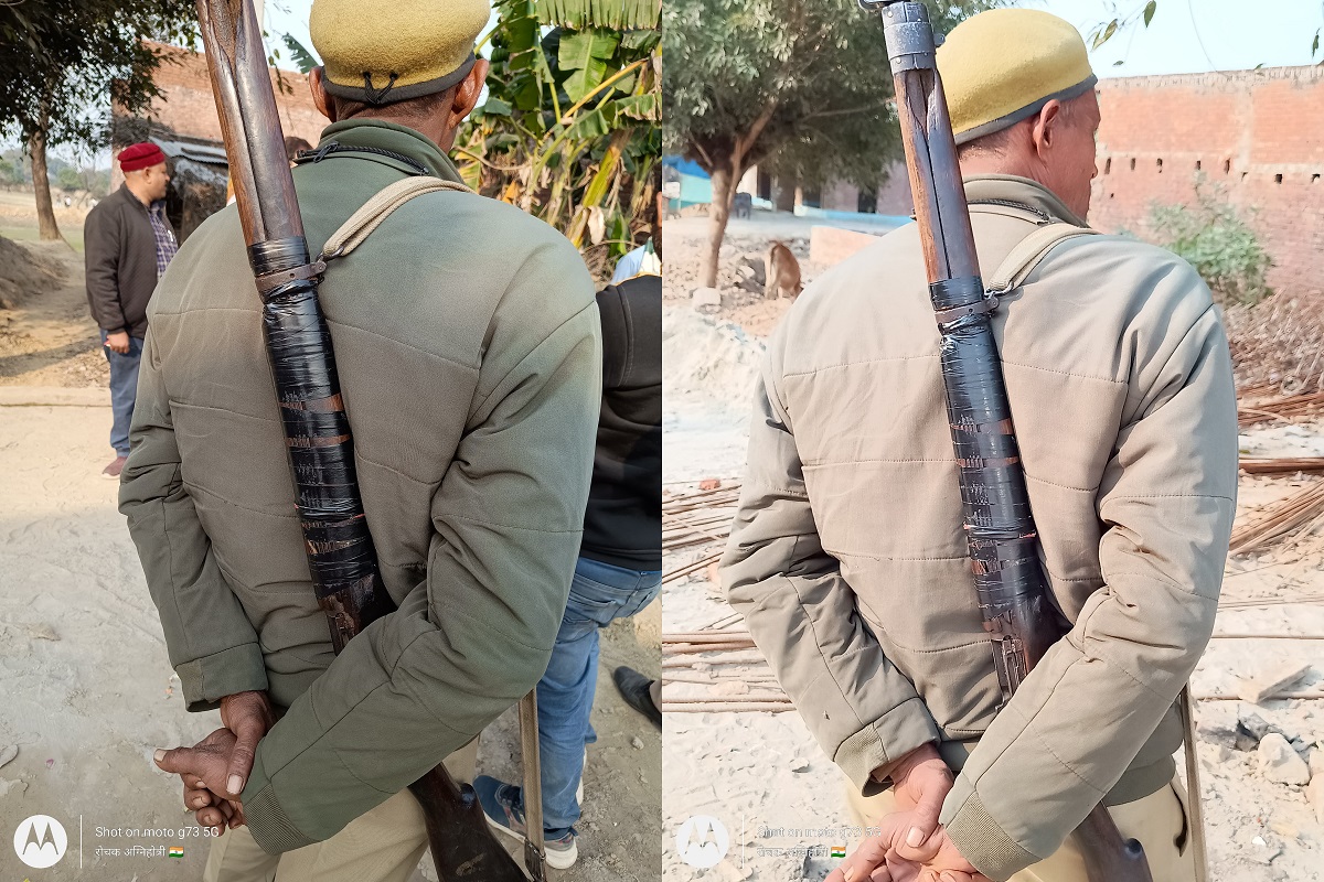 टूटी रायफल के सहारे अधिकारियों की सुरक्षा कर रहे पुलिसकर्मी! ऐसे में कैसे होगी माफियाओं से रक्षा