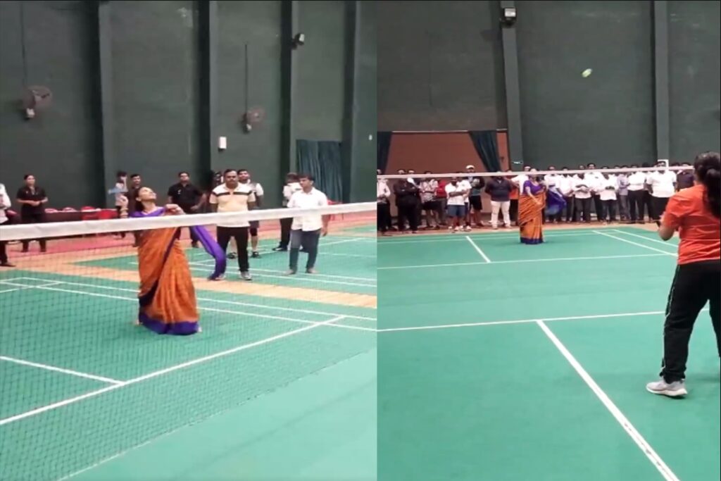 Video of Supriya Sule playing Badminton