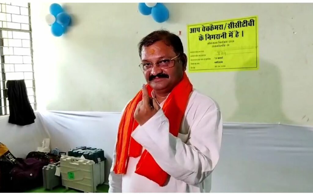 BJP candidate Santosh Pandey casts his vote
