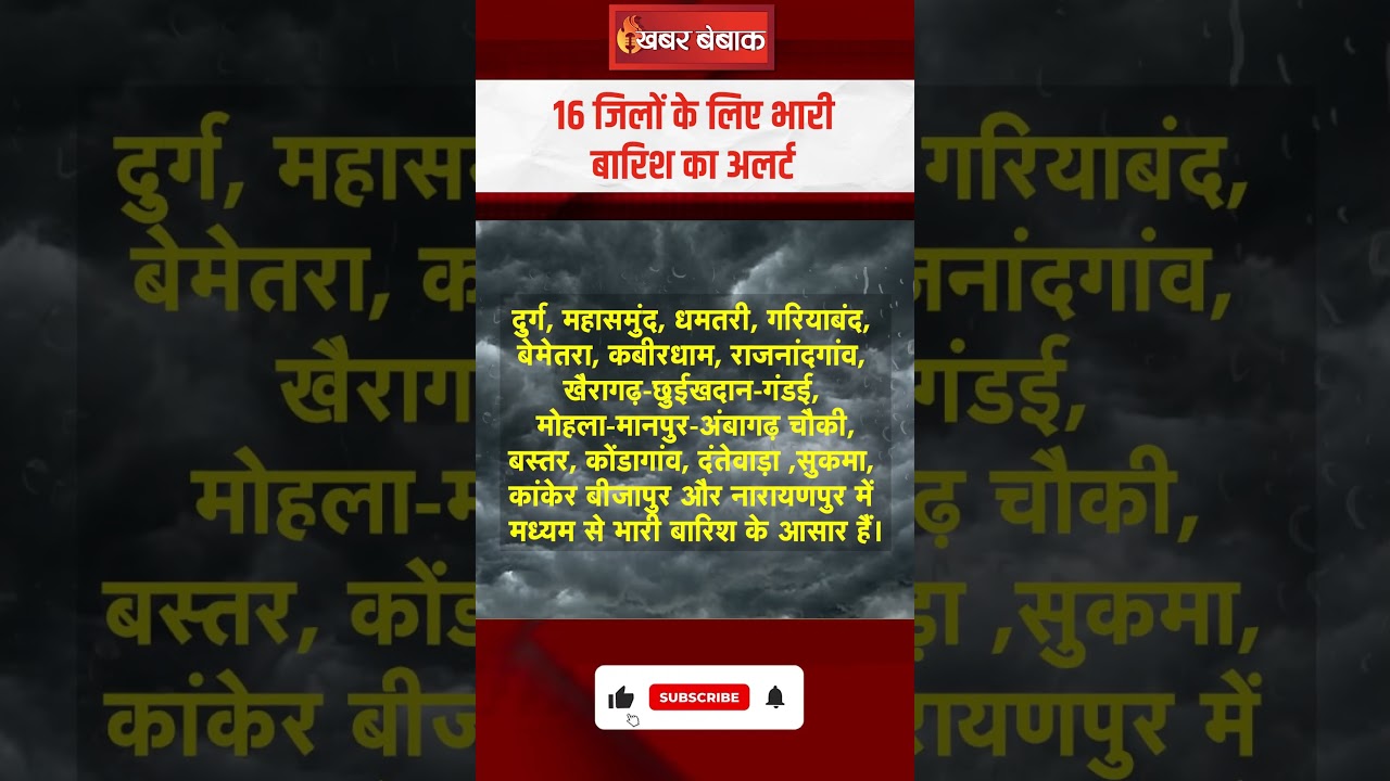 Chhattisgarh के इन 16 जिलों में आज होगी भारी बारिश, मौसम विभाग ने जारी किया अलर्ट |CG Weather Update