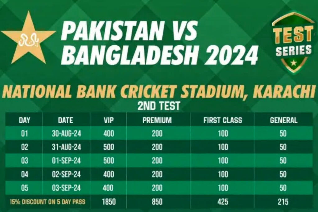 PAK vs BAN Test match Tickets Only on 15 Rupees