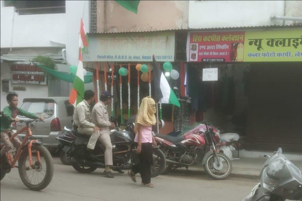 Palestine flag outside a shop in Bhopal