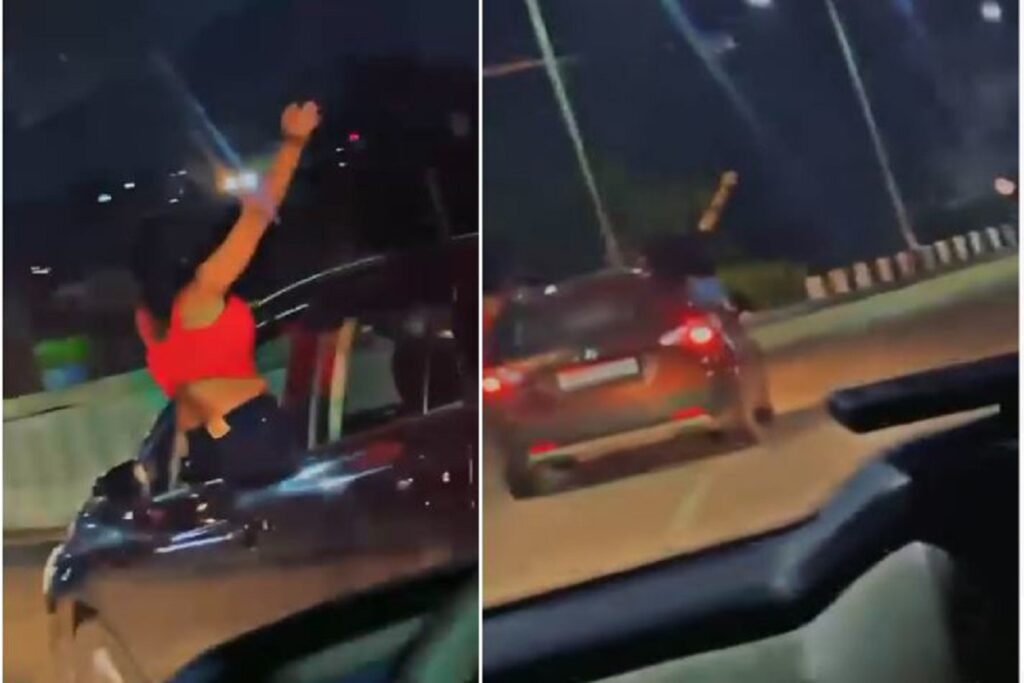 drunked Girls in moving car video 