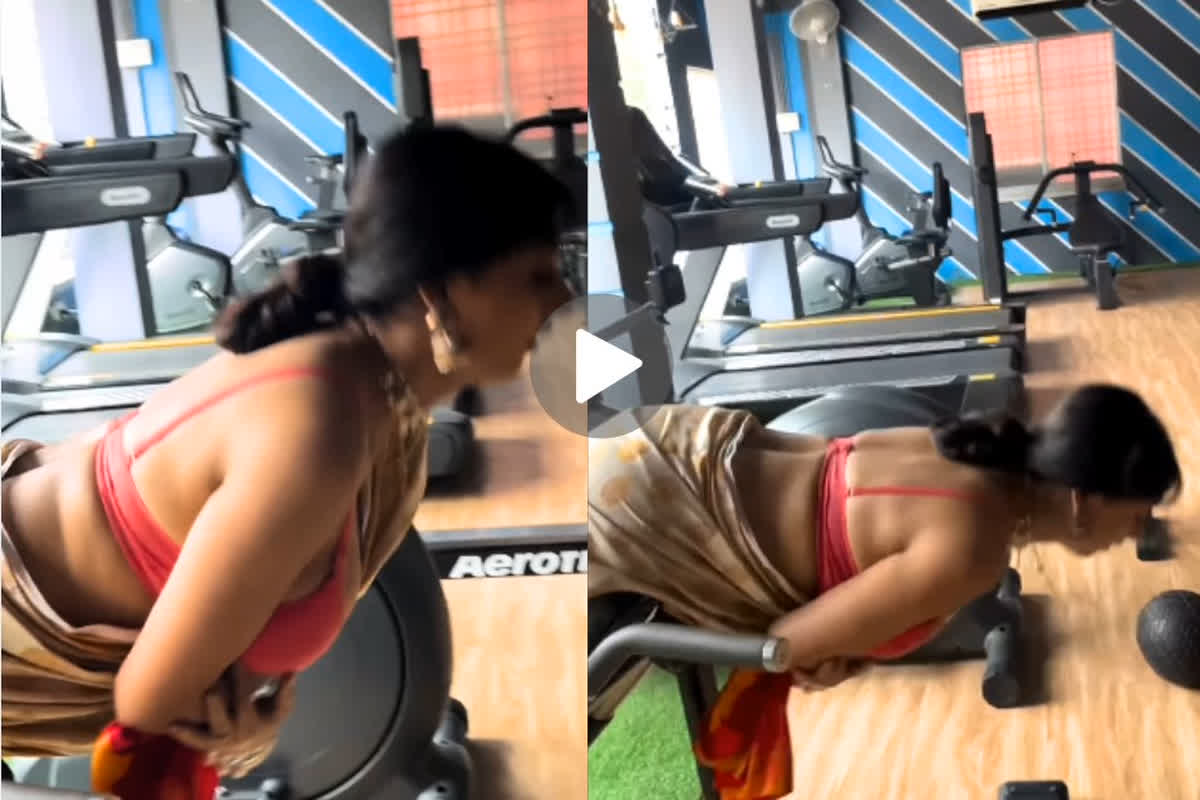 Hot Bhabhi Exercise in Bra: रेड ब्रा और साड़ी में जिम पहुंची ये देसी भाभी.. करने लगी कसरत, वीडियो देखकर फटी रह जाएंगी आँखे